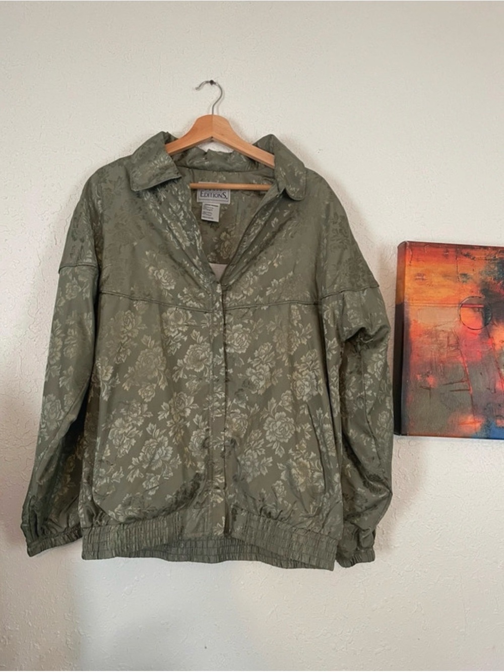 Basic Editions Olive Floral Jacquard Bomber Jacket